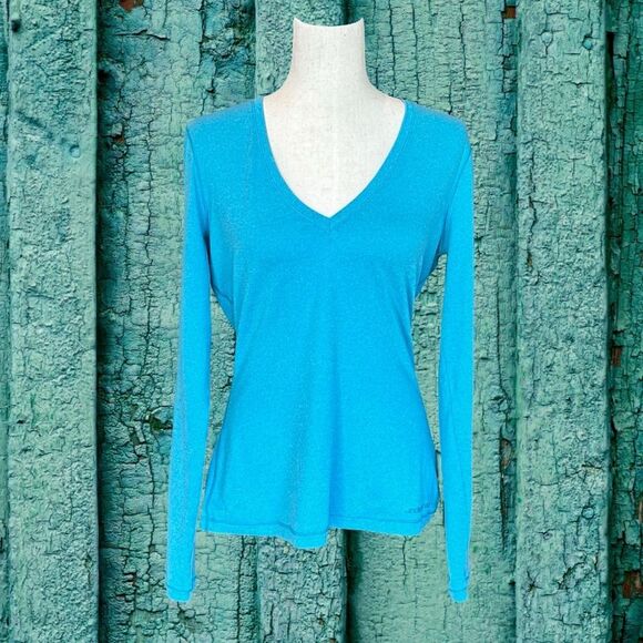 Under Armour Women's Long Sleeve HeatGear V-Neck Top Blue Size Large - Picture 10 of 10